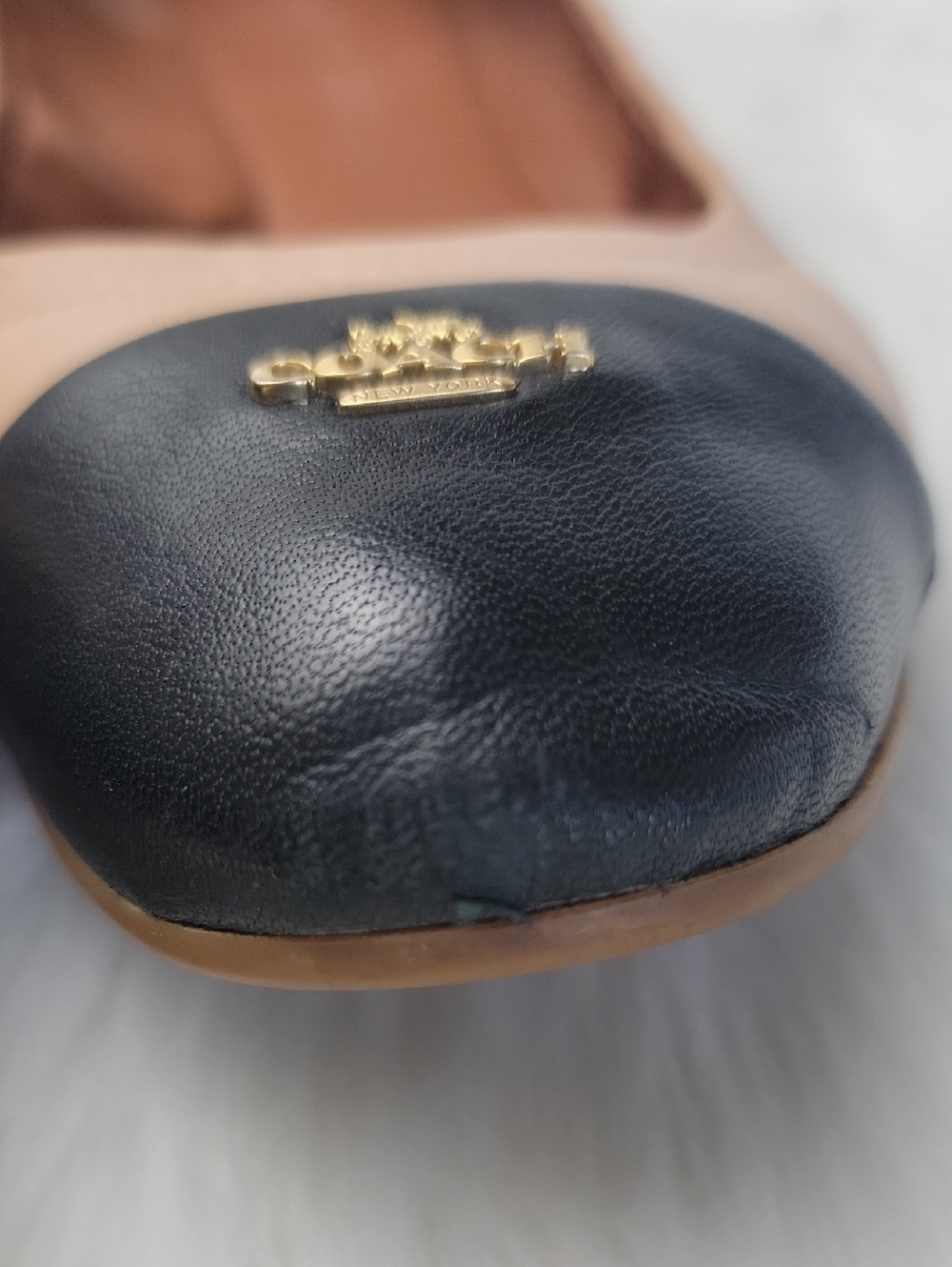 COACH Nude Black Cap Toe Designer Ballet Ballerina Slip On Logo Flats 8.5 - Picture 10 of 11